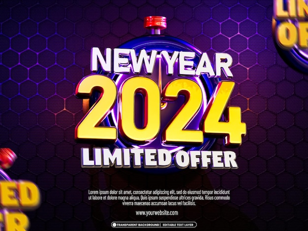 PSD gratuito plantilla de diseño de banner 3d feliz año nuevo 2024