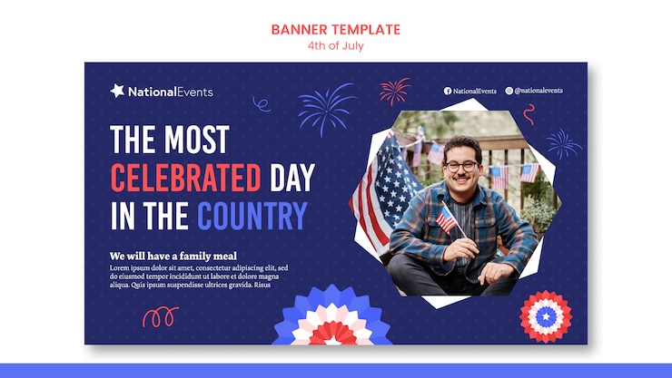 PSD gratuito plantilla de diseño de banner de 4 de julio de diseño plano