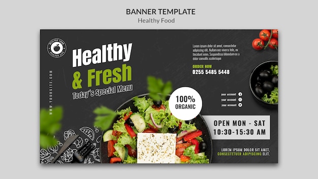 Plantilla de diseño de banner de comida sana
