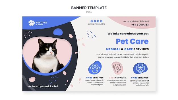 Plantilla de diseño de banner de cuidado de mascotas
