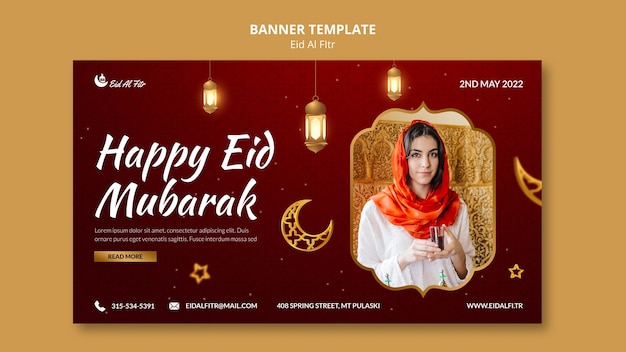 PSD gratuito plantilla de diseño de banner de eid al-fitr realista