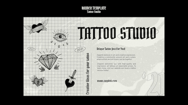 Plantilla de diseño de banner de estudio de tatuaje