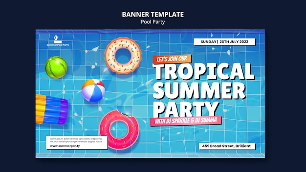 Plantilla de diseño de banner de fiesta en la piscina