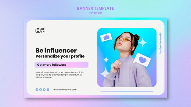 Plantilla de diseño de banner de influencer degradado