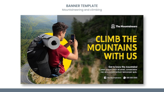 PSD gratuito plantilla de diseño de banner de montañismo y escalada