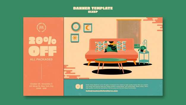 Plantilla de diseño de banner de muebles para dormir