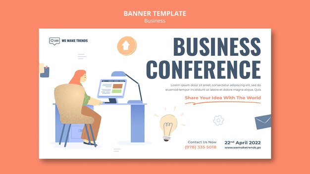 Plantilla de diseño de banner de negocios de diseño plano