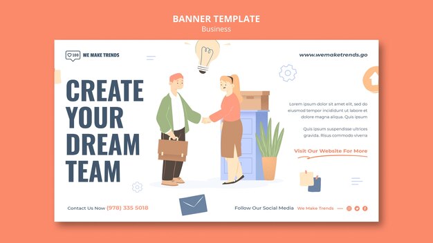 Plantilla de diseño de banner de negocios de diseño plano
