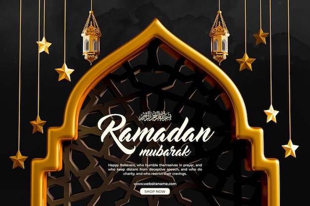 plantilla de diseño de banner de Ramadán Mubarak 3d