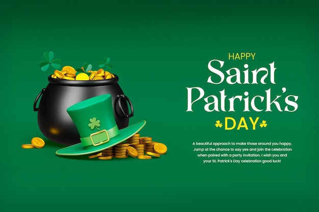 PSD gratuito plantilla de diseño de banner de redes sociales 3d feliz día de san patricio