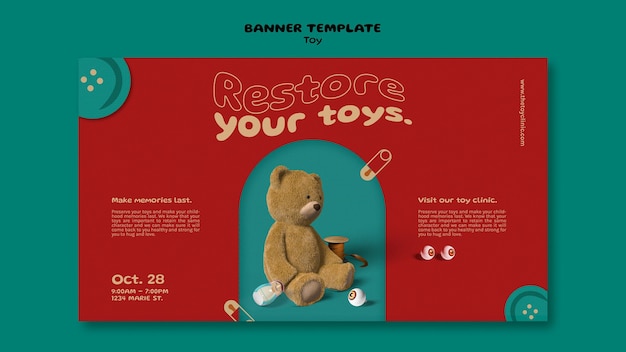 PSD gratuito plantilla de diseño de banner de restauración de juguetes