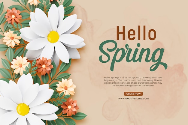 Plantilla de diseño de banner de saludo de primavera hola