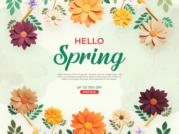 Plantilla de diseño de banner de saludo de primavera hola