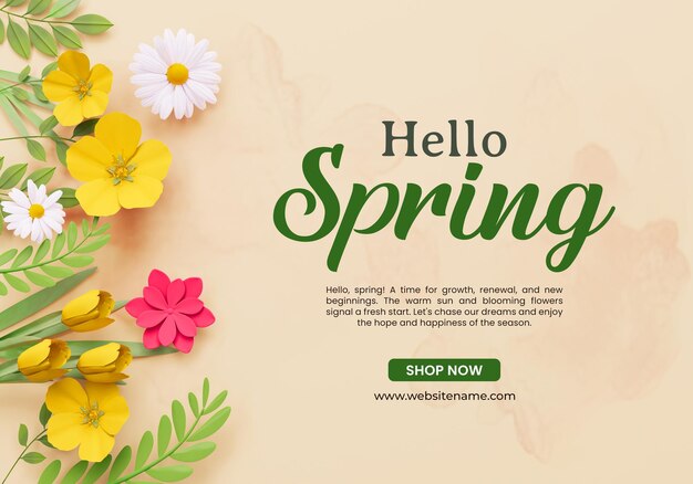 Plantilla de diseño de banner de saludo de primavera hola