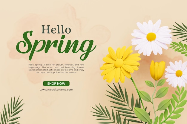 Plantilla de diseño de banner de saludo de primavera hola