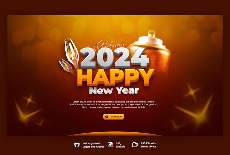PSD gratuito plantilla de diseño de banner web para la celebración del año nuevo 2024