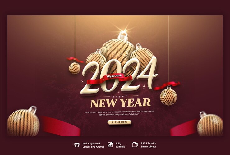 PSD gratuito plantilla de diseño de banner web para la celebración del año nuevo 2024