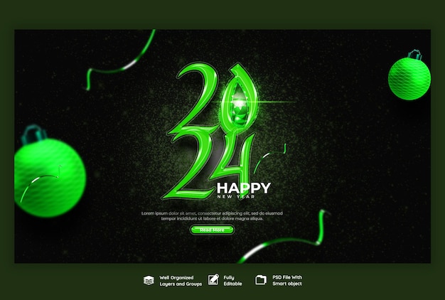 PSD gratuito plantilla de diseño de banner web para la celebración del año nuevo 2024