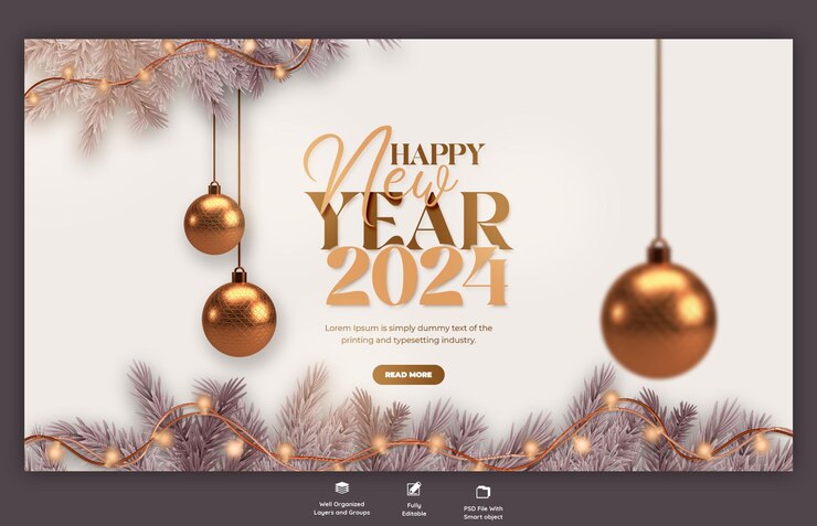 PSD gratuito plantilla de diseño de banner web para la celebración del año nuevo 2024