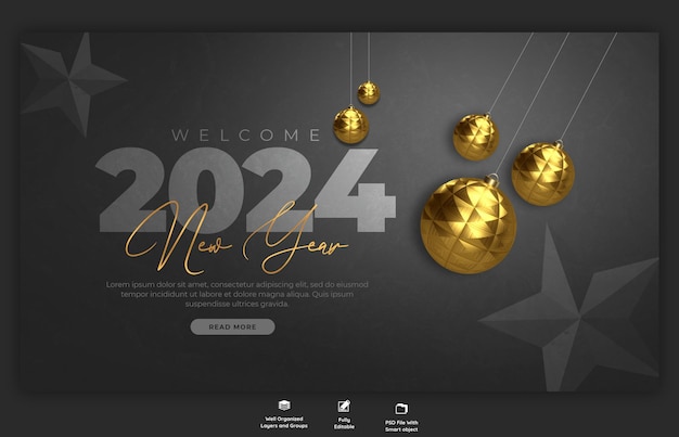 PSD gratuito plantilla de diseño de banner web para la celebración del año nuevo 2024