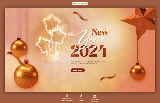 PSD gratuito plantilla de diseño de banner web para la celebración del año nuevo 2024