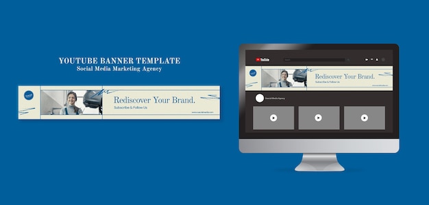 PSD gratuito plantilla de diseño de banner de youtube de agencia de marketing en redes sociales