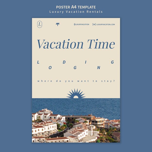 Plantilla de diseño de cartel de alquiler de vacaciones de lujo