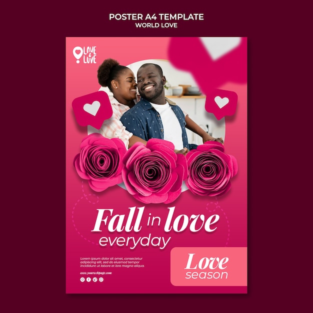 PSD gratuito plantilla de diseño de cartel de amor mundial