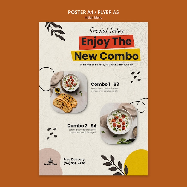 PSD gratuito plantilla de diseño de cartel de comida india