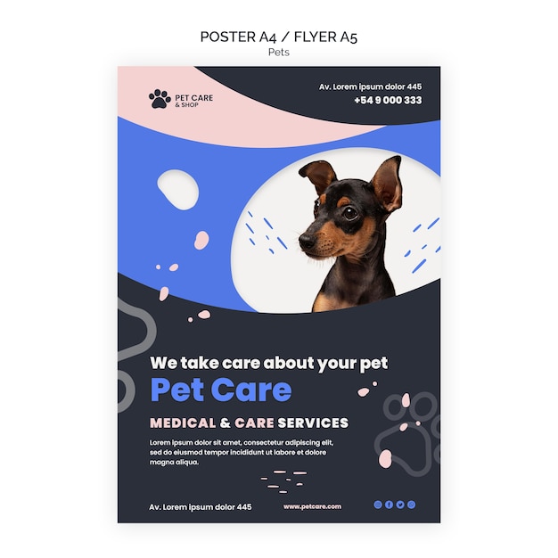 PSD gratuito plantilla de diseño de cartel de cuidado de mascotas