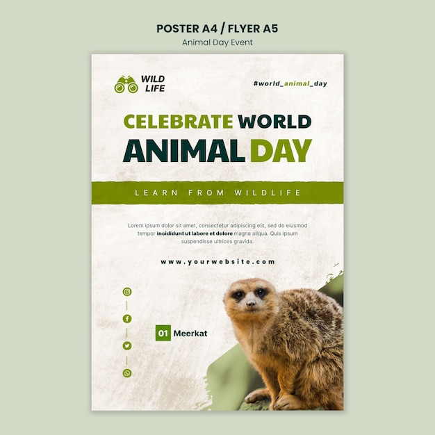 PSD gratuito plantilla de diseño de cartel del día de los animales