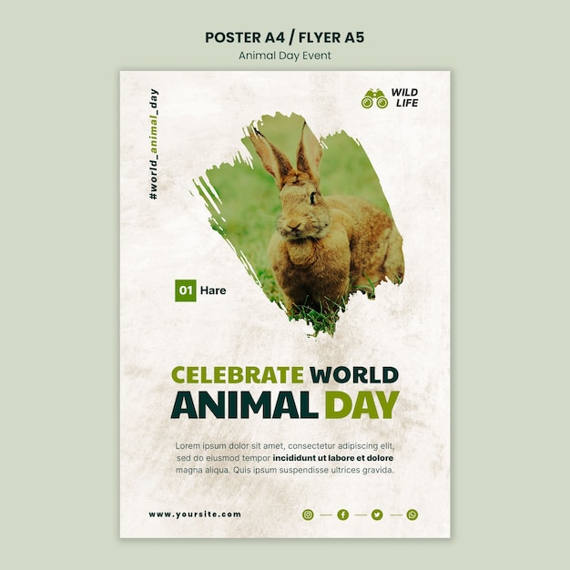 PSD gratuito plantilla de diseño de cartel del día de los animales