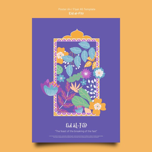 Plantilla de diseño de cartel de eid al-fitr de diseño plano