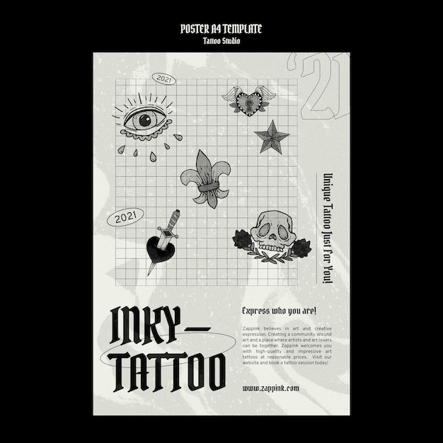Plantilla de diseño de cartel de estudio de tatuaje