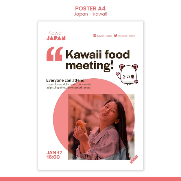 PSD gratuito plantilla de diseño de cartel kawaii de japón