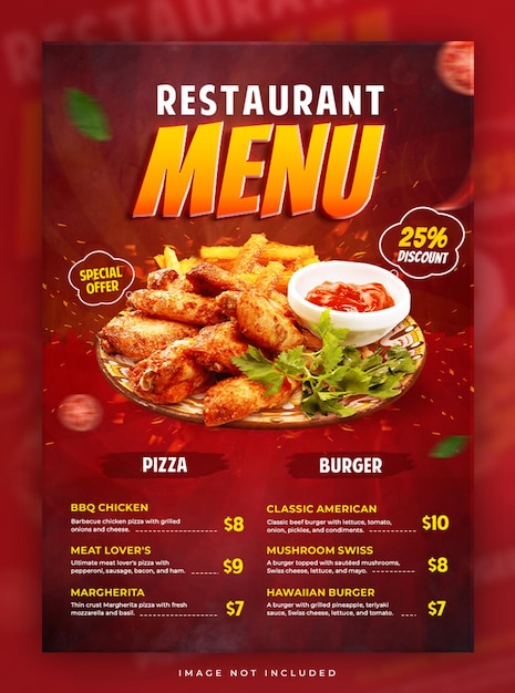 Plantilla de diseño de cartel de menú de comida de restaurante