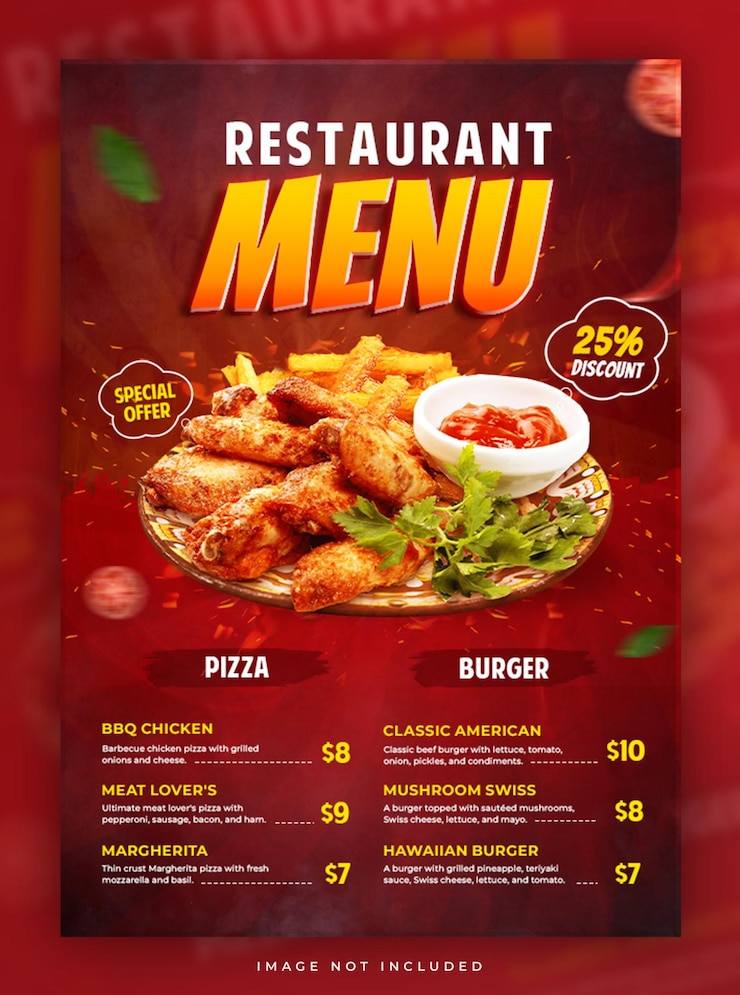 Plantilla de diseño de cartel de menú de comida de restaurante
