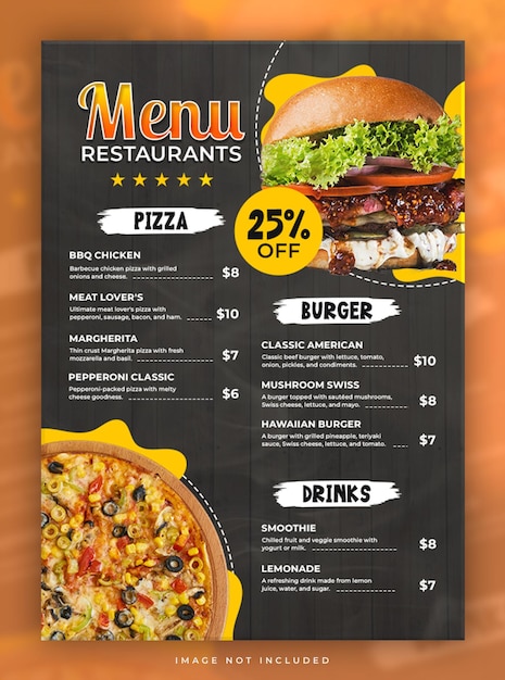 Plantilla de diseño de cartel de menú de comida de restaurante