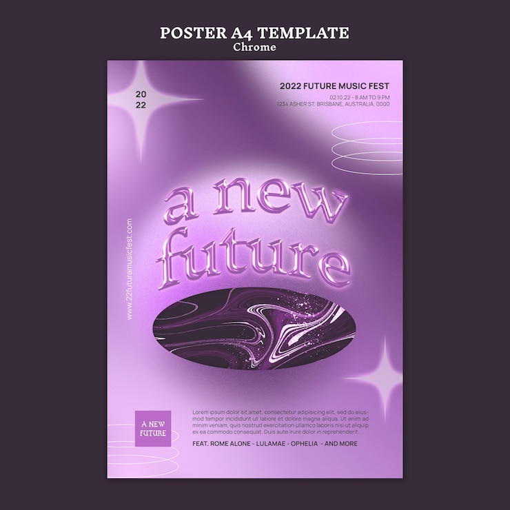 PSD gratuito plantilla de diseño de cartel de música de chrome