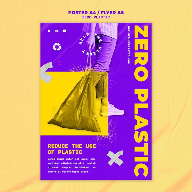 PSD gratuito plantilla de diseño de cartel de plástico cero