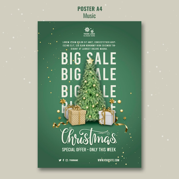 PSD gratuito plantilla de diseño de cartel de venta de navidad