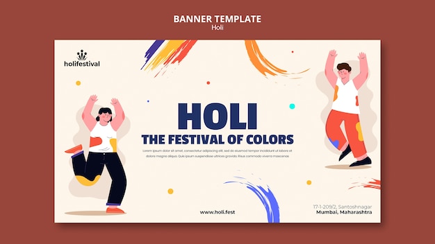 Plantilla de diseño de festival holi de diseño plano