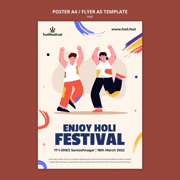 Plantilla de diseño de festival holi de diseño plano