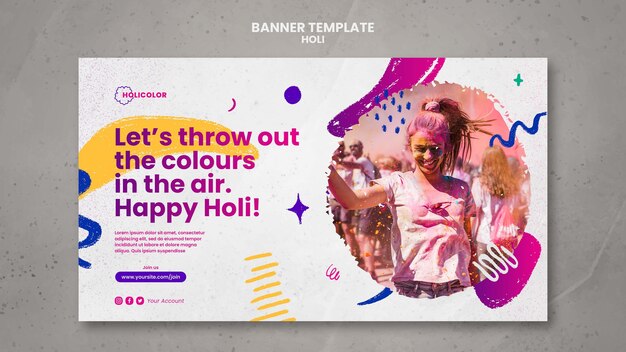 Plantilla de diseño de festival holi de diseño plano