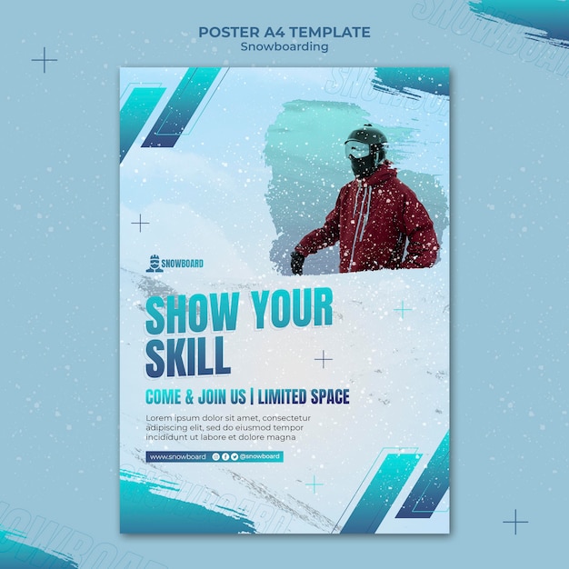 PSD gratuito plantilla de diseño de flyer de snowboard