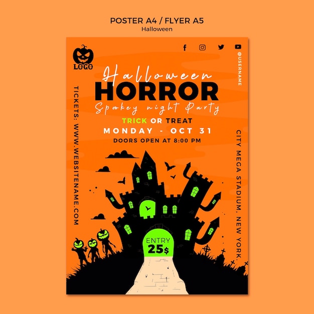 PSD gratuito plantilla con diseño de halloween