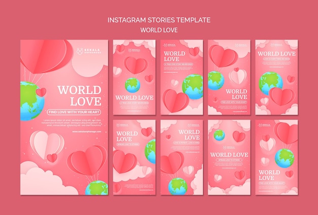 Plantilla de diseño de historia de instagram de amor mundial