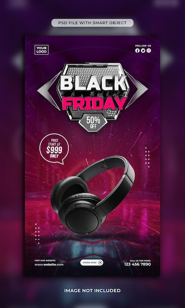 PSD gratuito plantilla de diseño de historia de instagram de redes sociales de black friday