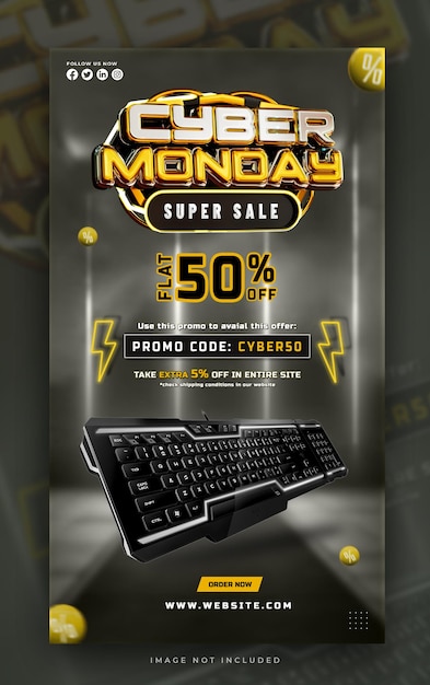 Plantilla de diseño de historia de instagram de redes sociales cyber monday