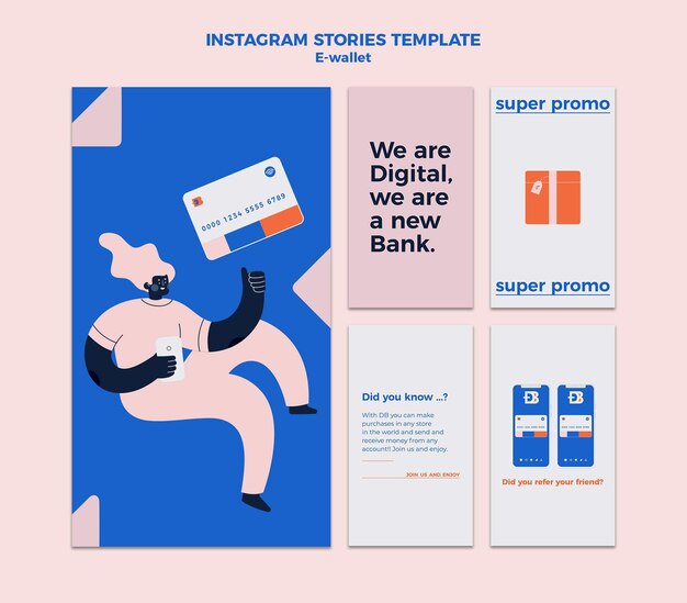 Plantilla de diseño de historias de instagram de billetera electrónica